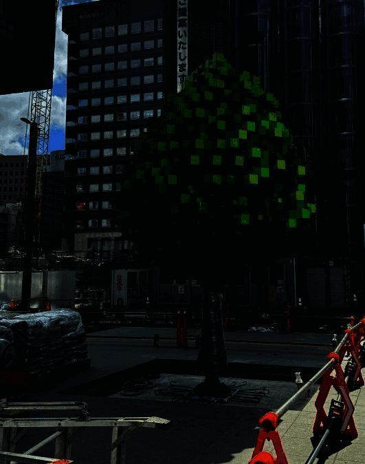 酷似《我的世界》风格的绿化树近景图1