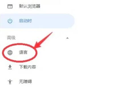 在设置页面展开高级选项并点击语言设置