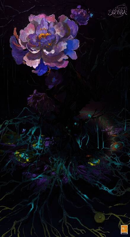 绛雪白牡丹花灵插画