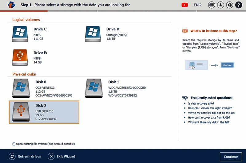 Raise Data Recovery软件选择U盘界面
