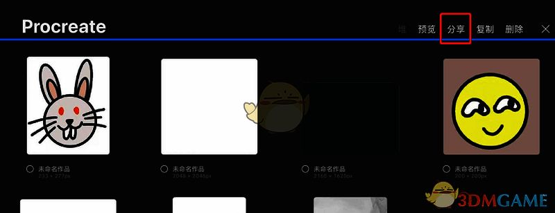 Procreate分享及格式选择界面