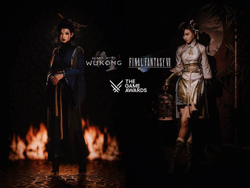 《黑神话：悟空》蜘蛛精四妹与《最终幻想7：重生》蒂法的3D渲染图