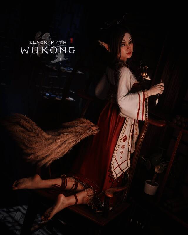 《黑神话：悟空》蜘蛛精四妹与《最终幻想7：重生》蒂法的另一张3D渲染图