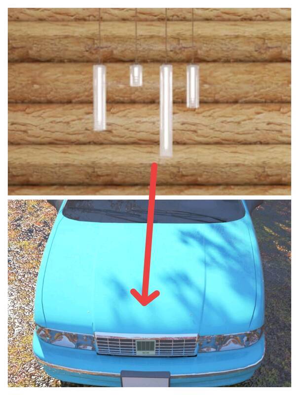 夏天场景房子内吊灯及车引擎盖画面