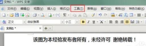 WPS文字菜单栏中工具选项的界面图