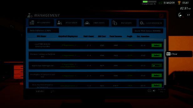《Office Simulator》项目投标与管理画面