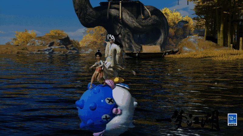 《一梦江湖》水上双人坐骑摇摇不坠图