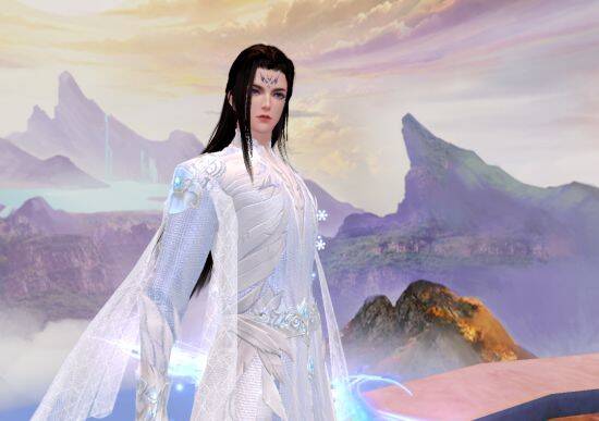 武运男脸模搭配月照梨花软甲抱剑而立图