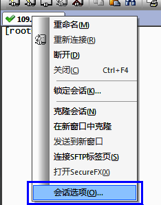 右键点击连接标签选择会话选项的图片