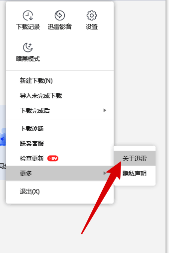 选择关于迅雷的界面