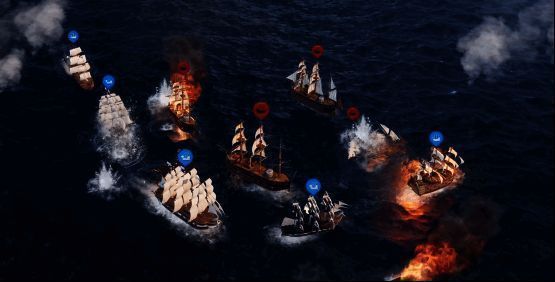 游戏中风帆战舰航行于广阔海域，象征着人类探索海洋的勇气