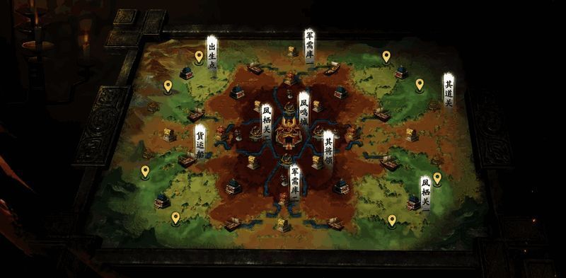 纸上谈兵玩法界面，显示帮派沙盘地图与战略布局选项