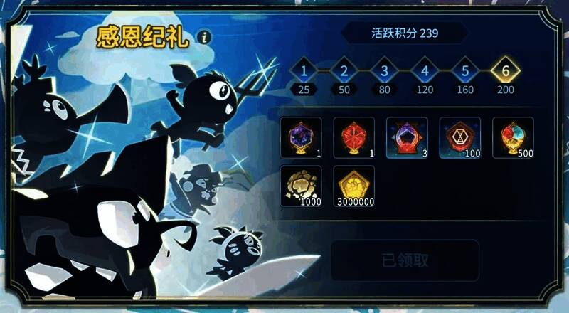 感恩纪礼奖励清单展示，包含奇迹怪兽茧与红色元核匣