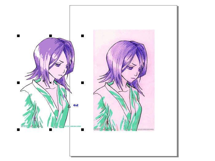 线稿图层被拖动到原图旁边，形成左右对比视图