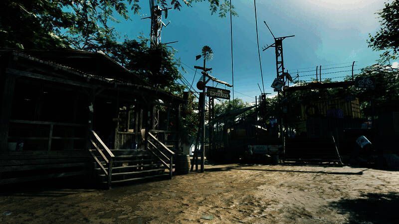 里奇岛全景图，可以看到村庄、酒馆和渔船停泊的小码头