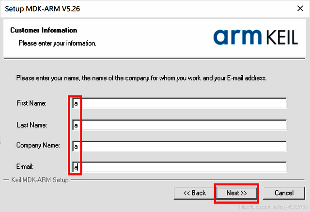 用户信息填写界面，包括姓名和公司名称输入框