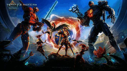 《王国纪元》与《环太平洋》联动宣传图，机甲战士与王国领主并肩作战