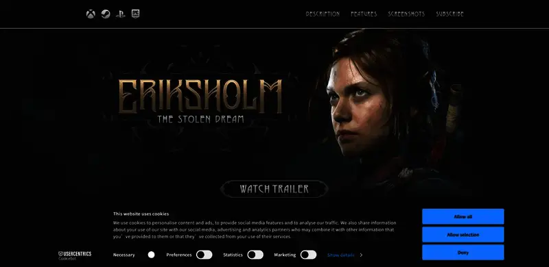 《埃里克斯霍姆：被偷走的梦》官方网站截图，界面简洁清晰，信息丰富