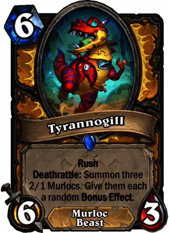 暴君鳃鳍卡牌画面为融合野兽特征的巨型红色鱼人战士挥舞巨刃