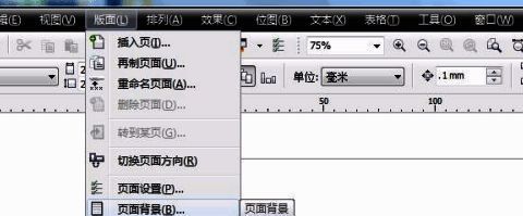 CorelDraw X4软件界面截图，展示版面菜单下的页面背景选项