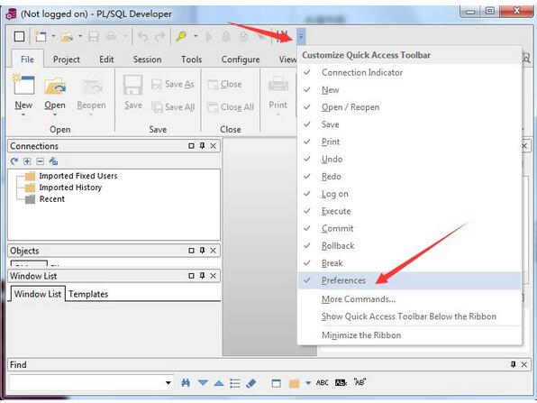 pl/sql developer 下拉选项勾选示意