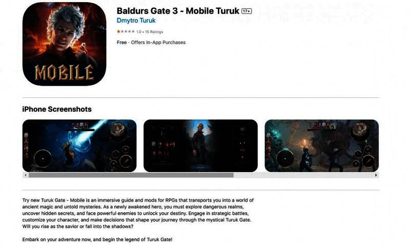 假冒《博德之门3》移动版应用程序相关图片