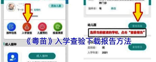 粤苗APP入学查验相关页面示例图