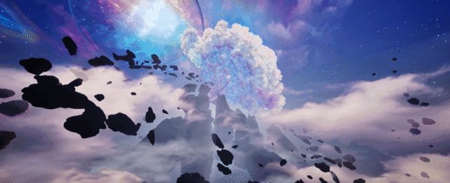 异变后的九黎城，城墙破碎，天空七彩光芒