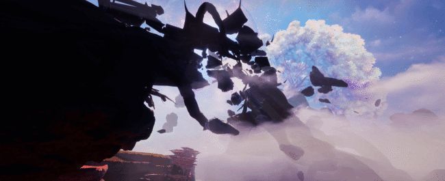 白水台桥梁断裂，雾气弥漫的景象