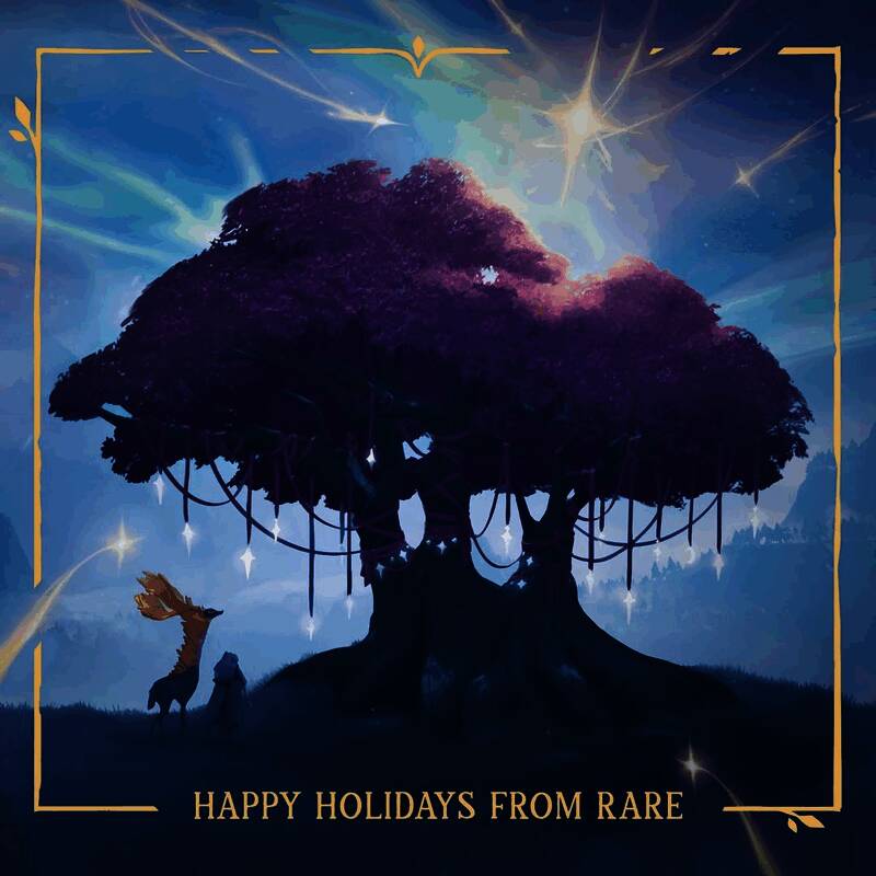 《Everwild》新艺术图，明亮天空下大树旁有人物和鹿状生物