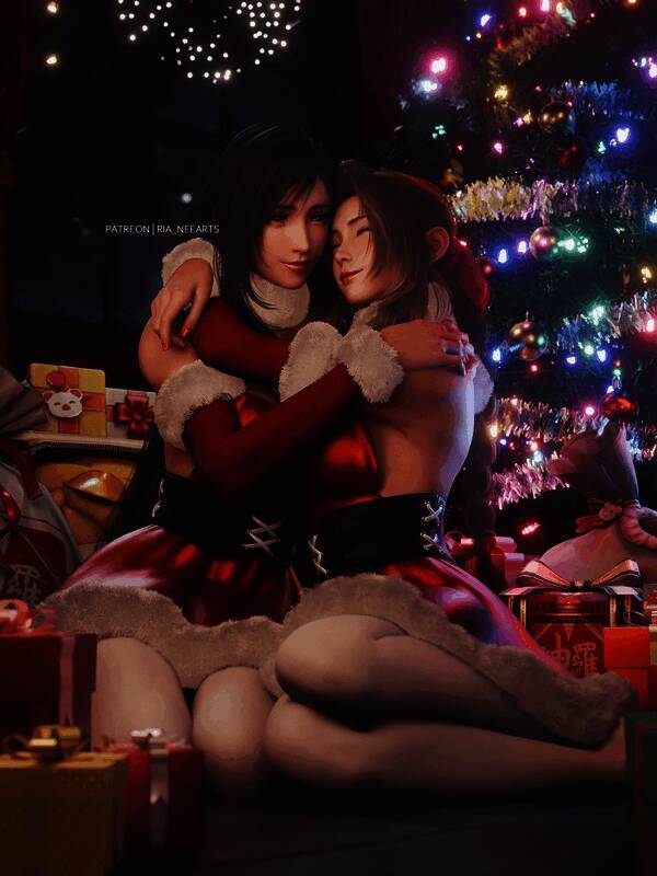 《最终幻想7》蒂法和爱丽丝3D圣诞图