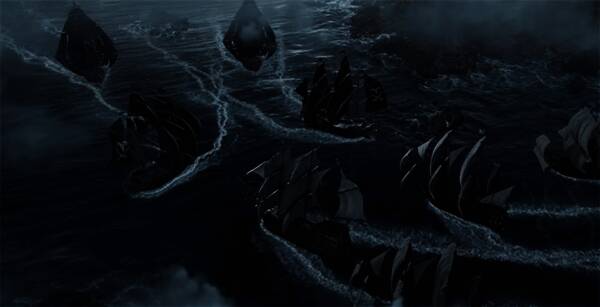 游戏中海上舰队遭遇海盗围攻画面