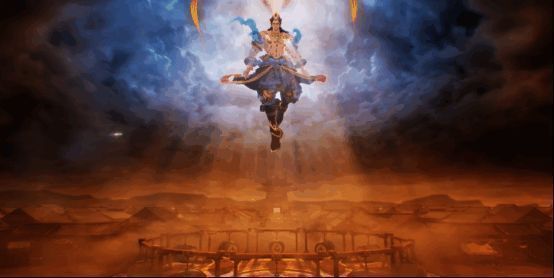 雷公在云端敲鼓驱散风沙的画面