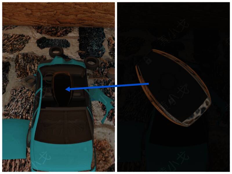 从坏掉玩具车中拾取车钥匙画面