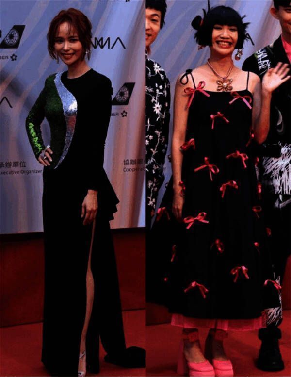 金曲奖红毯上穿高叉腰黑色礼裙的明星造型