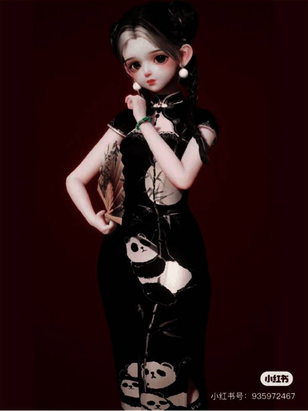 《以闪亮之名》中绘制熊猫图案的旗袍