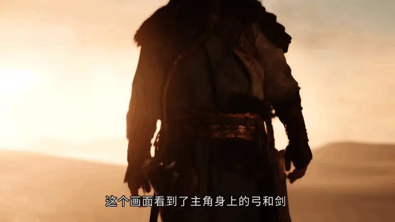 角色手持长弓，在荒漠中与敌人对峙，远处可见连绵沙丘