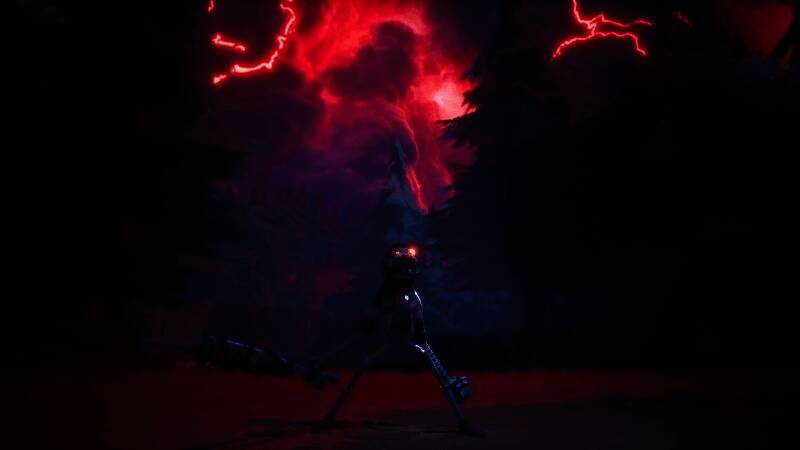 主角佐伊手持武器在废墟中行走，背景是破败的机械都市