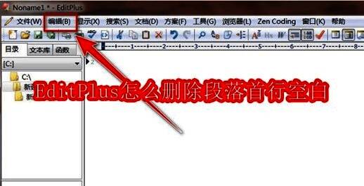 EditPlus主界面展示，顶部菜单栏清晰可见'编辑'按钮