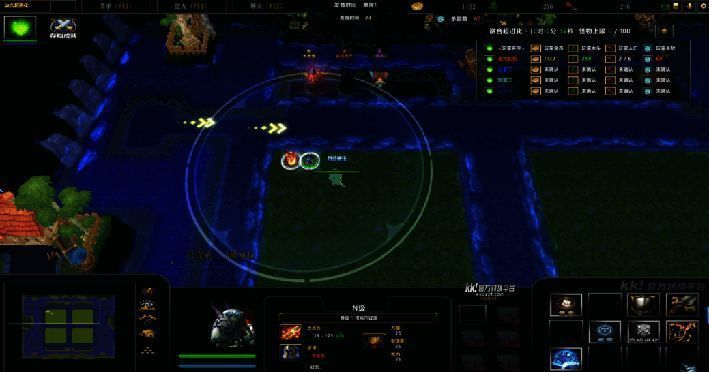 游戏界面展示多个英雄塔协同作战场景，技能特效绚丽夺目