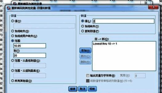 SPSS新变量命名界面截图，展示输出变量名称与标签设置选项
