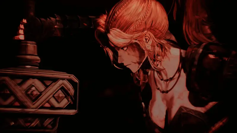 女性版卡赞角色立绘，身穿战甲，眼神坚定