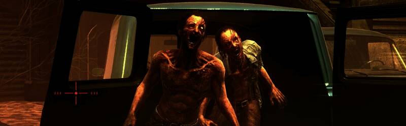 游戏角色持枪迎战怪物，背景充满末日废土风格，战斗场面紧张刺激