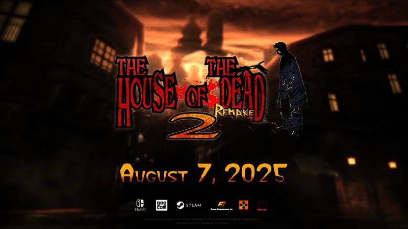 游戏内角色手持双枪，背后是破败街道与怪物群