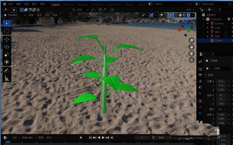 最终完成的树苗模型展示图，绿叶与树干比例协调美观