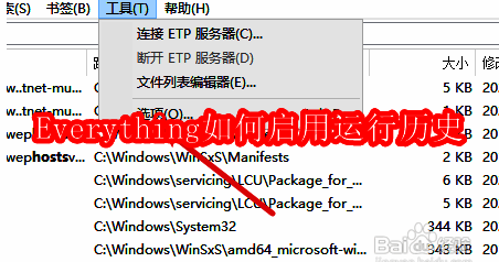 Everything软件主界面展示，顶部工具菜单被高亮标注