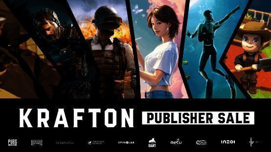 KRAFTON Steam发行商特卖宣传图，展示多个游戏封面与折扣信息