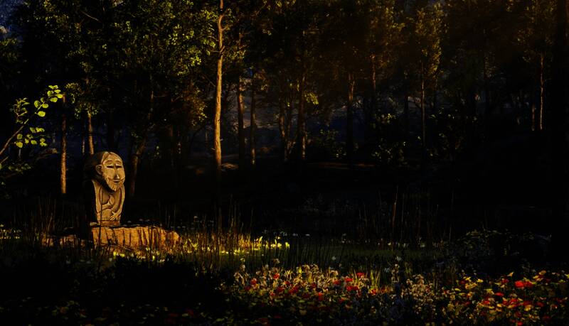 夜色下的战斗场景，火焰照亮角色坚毅的脸庞