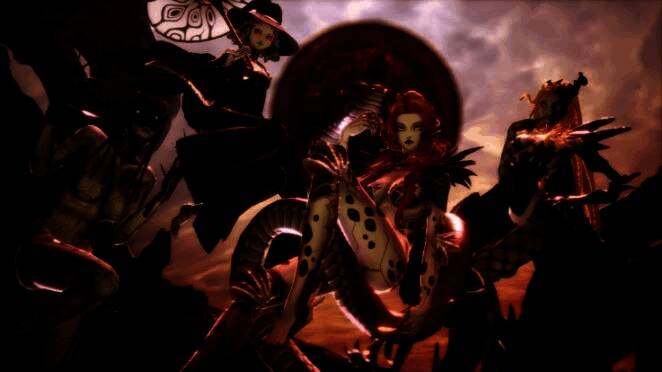 恶魔召唤与战斗场景，展现游戏独特美术风格