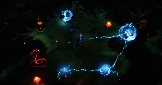 战斗场景截图，展示角色使用骰子触发特殊技能效果，画面充满动态特效